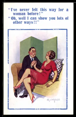 Künstler-AK Donald McGill: I`ve never felt this way for a woman before!