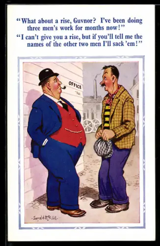 Künstler-AK Donald McGill: What about a rise, Guvnor?