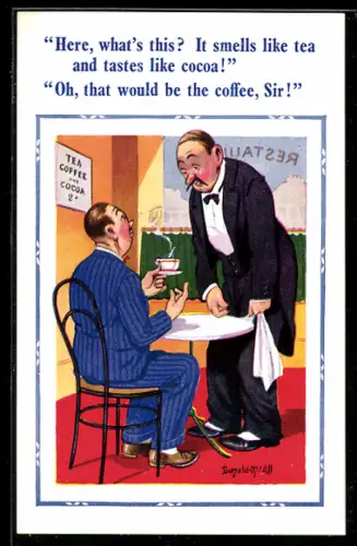 Künstler-AK Donald McGill: It smells like tea and tastes like cocoa!