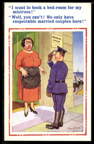 Künstler-AK Donald McGill: I want to book a bed-room for my mistress!