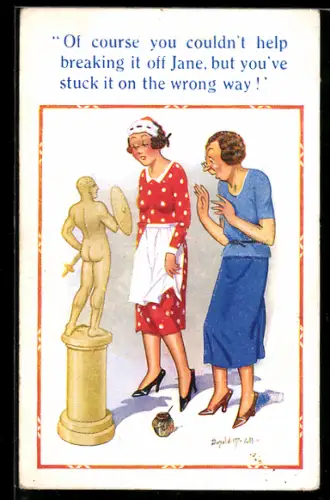 Künstler-AK Donald McGill: Of course you couldn`t help breaking it off Jane...