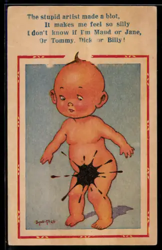 Künstler-AK Donald McGill: The stupid artist made a blot...