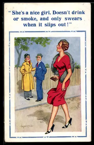 Künstler-AK Donald McGill: She`s a nice girl...