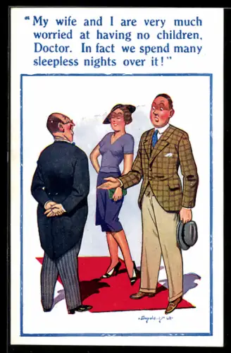 Künstler-AK Donald McGill: Ehepaar ist beim Arzt