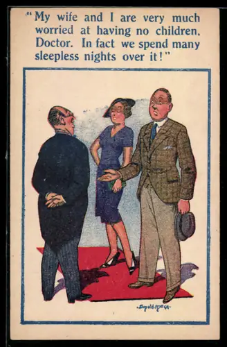 Künstler-AK Donald McGill: Ehepaar ist beim Arzt