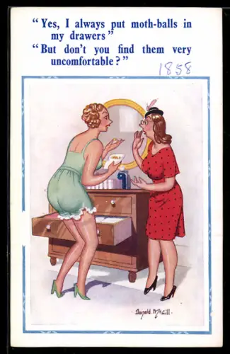 Künstler-AK Donald McGill: Yes, I always put moth-balls...