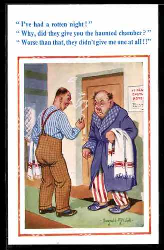 Künstler-AK Donald McGill: I`ve had a rotten night!