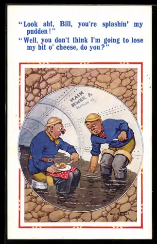 Künstler-AK Donald McGill: ...you`re splashin` my pudden!