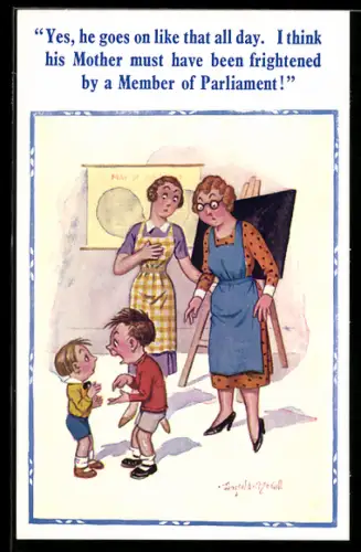 Künstler-AK Donald McGill: Lehrerinnen in der Schule sprechen über einen Jungen