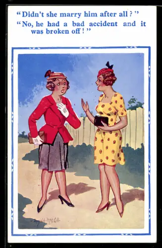 Künstler-AK Donald McGill: Zwei junge Frauen beim Tratschen