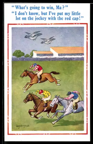 Künstler-AK Donald McGill: What`s going to win, Ma?