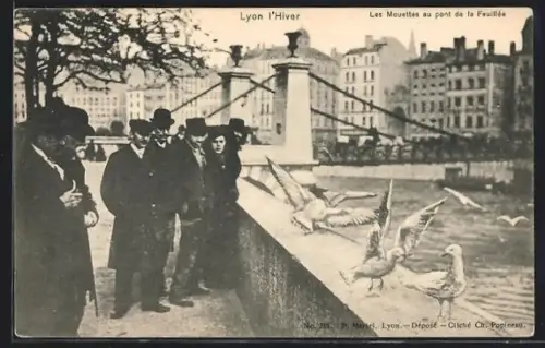 AK Lyon, Les Mouettes au pont de la Feuillée en hiver