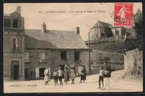 AK Querqueville, Un coin de la Place et l`Église