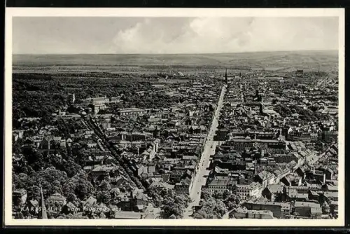 AK Karlsruhe, Teilansicht mit Strassenpartie, Fliegeraufnahme