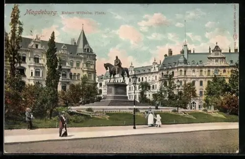 AK Magdeburg, Kaiser Wilhelm Platz mit Denkmal