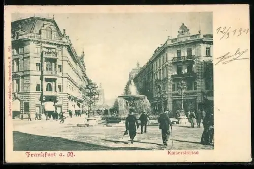 AK Frankfurt a. M., Kaiserstrasse mit Brunnen