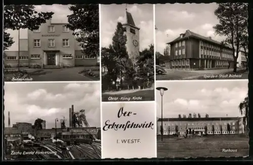 AK Oer-Erkenschwick, Sparda und Städtische Bücherei, Zeche Ewald Fortsetzung, Badeanstalt