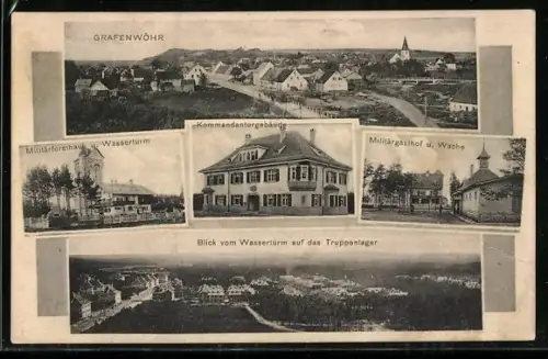 AK Grafenwöhr, Kommandanturgebäude, Militärgasthof, Wasserturn