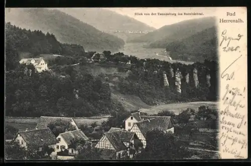 AK Bad Herrenalb, Blick von der Tannenburg ins Bernbachtal