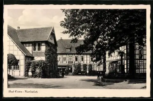 AK Bad Essen, Karlsplatz, Fachwerkhäuser, Panorama