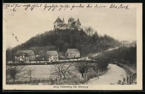 AK Warburg, Burg Calenberg mit Strasse