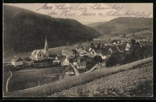 AK Tennenbronn /Schwarzwald, Ortsansicht mit Kirche