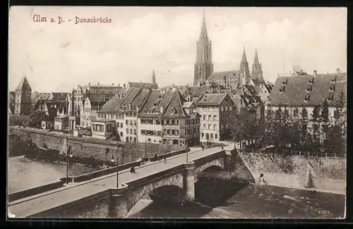 AK Ulm a. D., Donaubrücke uns Stadtpanorama