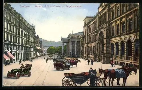 AK Stuttgart, Untere Schlossstrasse, Hauptpostamt