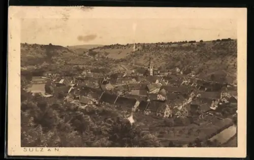 AK Sulz a. N., Gesamtansicht der Stadt mit Kirche