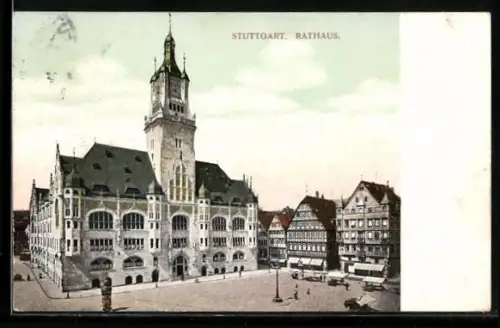 AK Stuttgart, Rathaus aus der Vogelschau