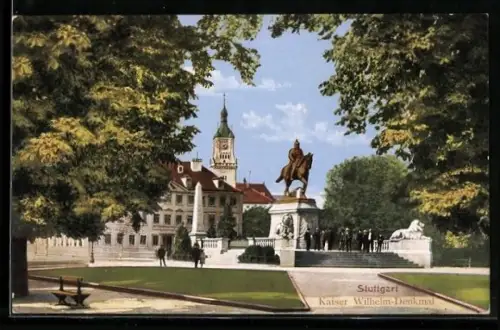 AK Stuttgart, Kaiser Wilhelm-Denkmal, Panorama