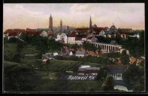 AK Rottweil a.N., Ortsansicht, Viadukt, Kirchen