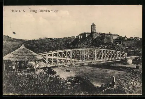 AK Halle a. S., Burg Giebichenstein, Brücke über die Saale