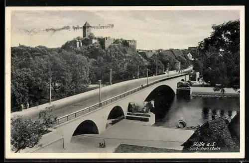 AK Halle a. S., Giebichenstein, Brücke, Burg