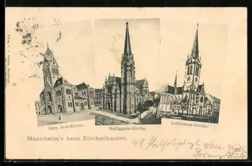 AK Mannheim, Herz Jesu-Kirche, Heiliggeist-Kirche, Liebfrauen-Kirche
