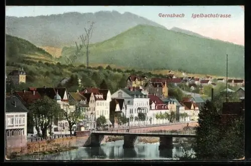 AK Gernsbach, Igelbachstrasse, Brücke, Stadtansicht