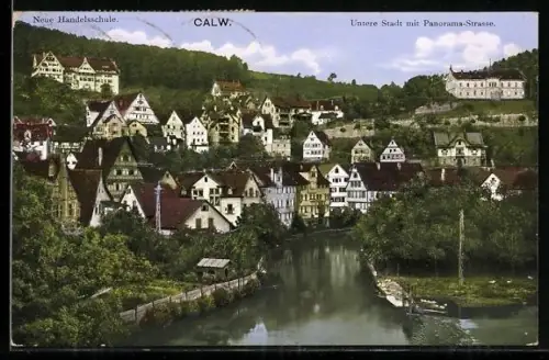 AK Calw, Neue Handelsschule, Untere Stadt, Panoramastrasse