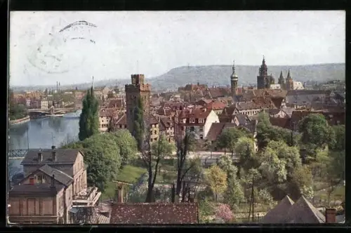 AK Heilbronn a. N., Stadtansicht mit Neckar, Bollwerksturm, Kilianskirche