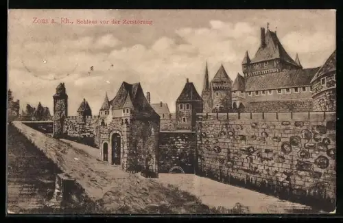 AK Zons a. Rh., Schloss vor der Zerstörung