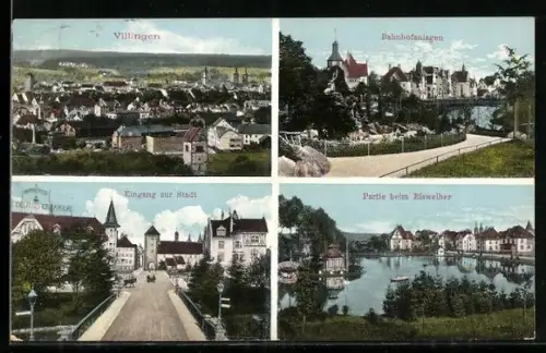 AK Villingen / Baden, Bahnhofanlagen, Eingang zur Stadt, Partie beim Eisweiher