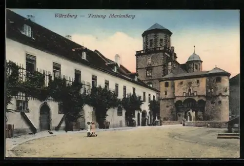 AK Würzburg, Festung Marienburg mit Mädchen