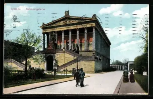 AK Berlin, Nationalgalerie mit Strassenpartie