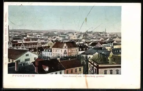 AK Pforzheim, Totalansicht vom Weiherberg gesehen