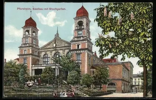 AK Pforzheim, Saalbau mit Stadtgarten
