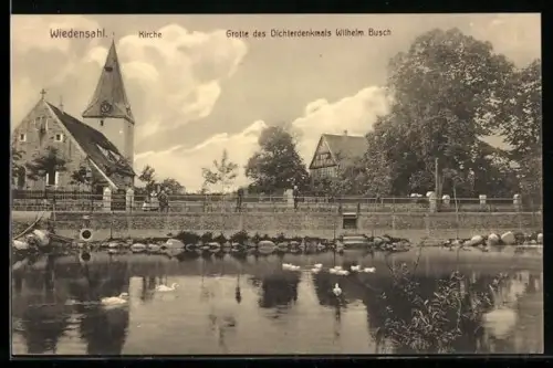 AK Wiedensahl, Kirche, Grotte des Dichterdenkmals Wilhelm Busch