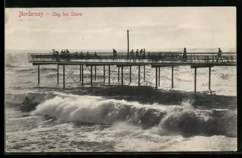 AK Norderney, Steg bei Sturm