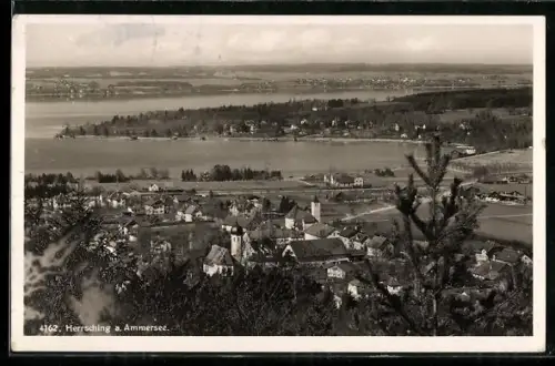 AK Herrsching a. Ammersee, Ortsansicht mit See und Kirche