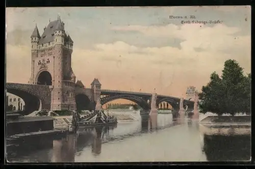 AK Worms a. Rh., Ernst-Ludwigs-Brücke