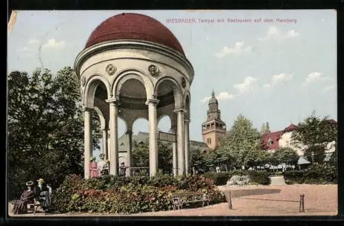 AK Wiesbaden, Neroberg-Tempel mit Restaurant