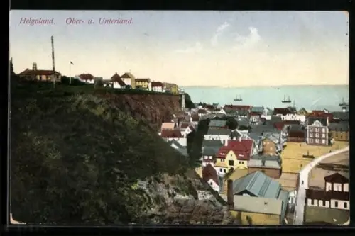 AK Helgoland, Ober- und Unterland, Stadtansicht, Küste, Schiffe